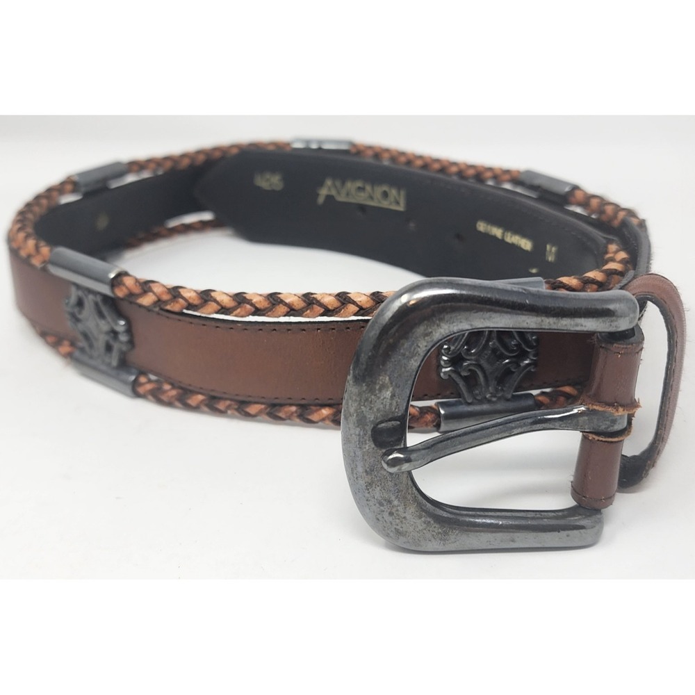 Avignon Genuine Leather Belt Women's M Brown Concho Plates Boho Western